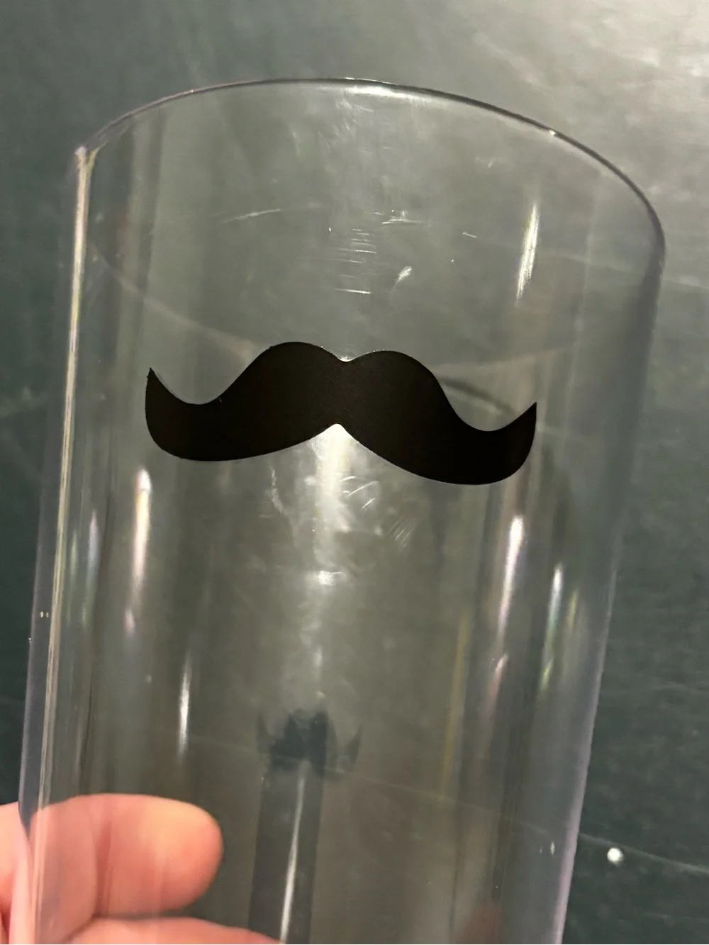 Set of 13 Clear Plastic Tumblers with Lip and Mustache Decals - Red & Black